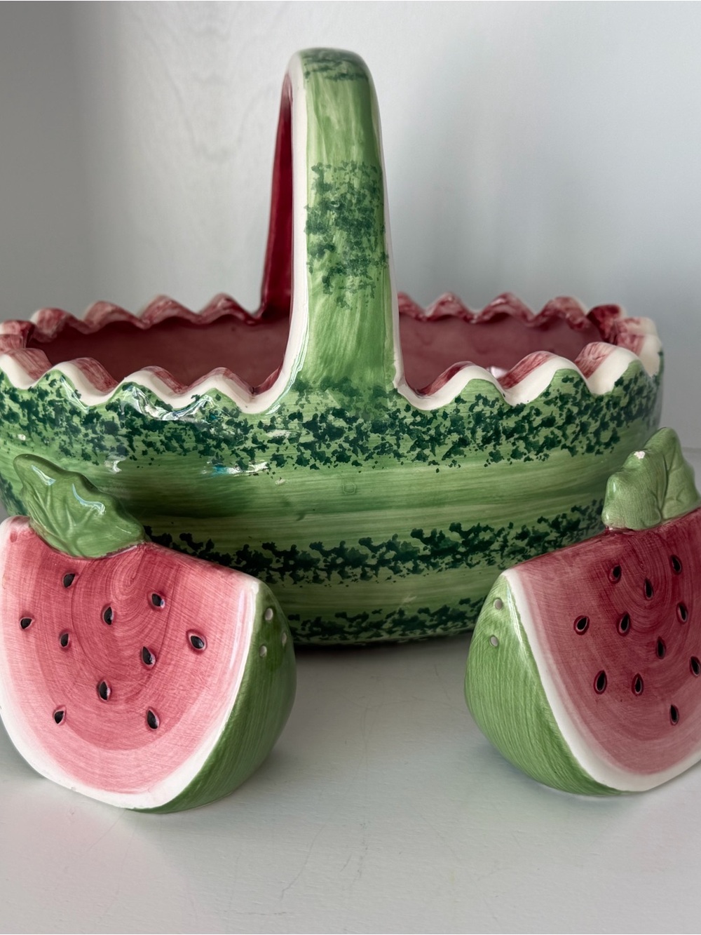 Susan Winget Ceramic Watermelon Bowl and Salt and Pepper Shakers